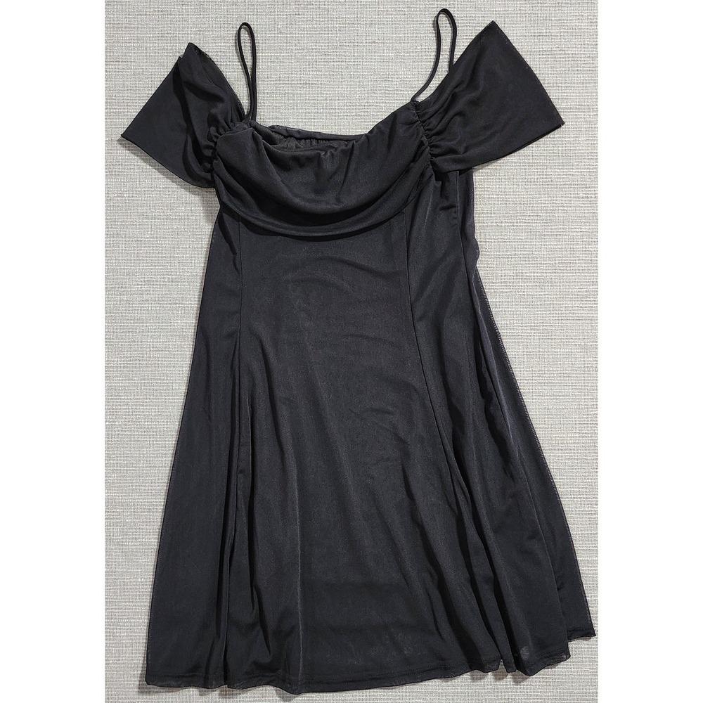 See You Monday Off Shoulder Mini Dress Women's M Black Ruched‎ Bodycon